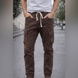 THRT men’s brown Cargo Pants jeans Drawstring Waist Size‎ 40 cargo leg pockets